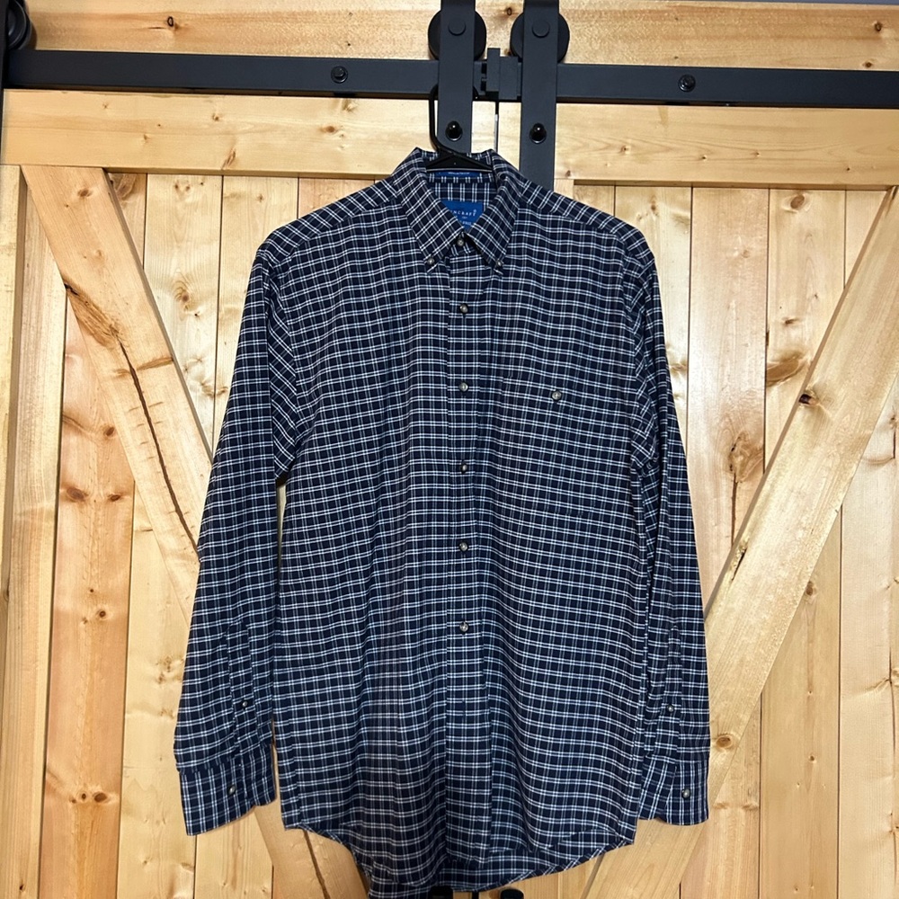 Towncraft Navy and White Plaid Button Down Shirt